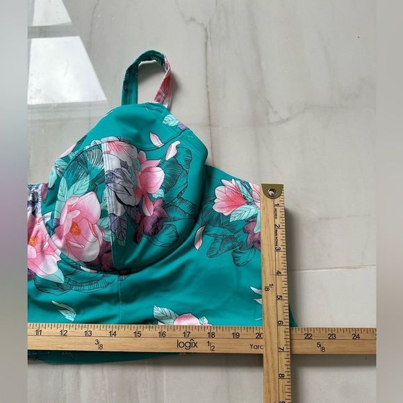 Torrid Aqua Floral Underwire Bikini Top Teal Green Size 5R Convertible Strap - Picture 7 of 8